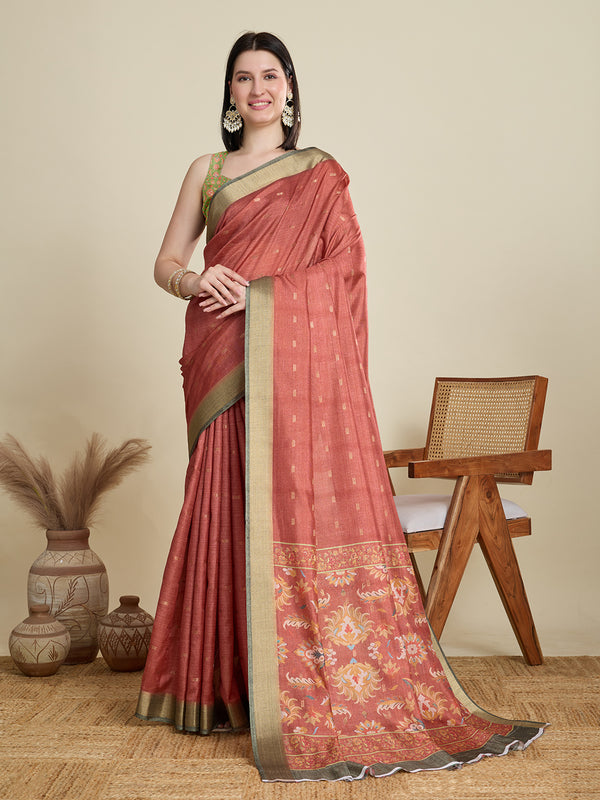 ABHILASHA Soft Blush Peach Semi Cotton Saree