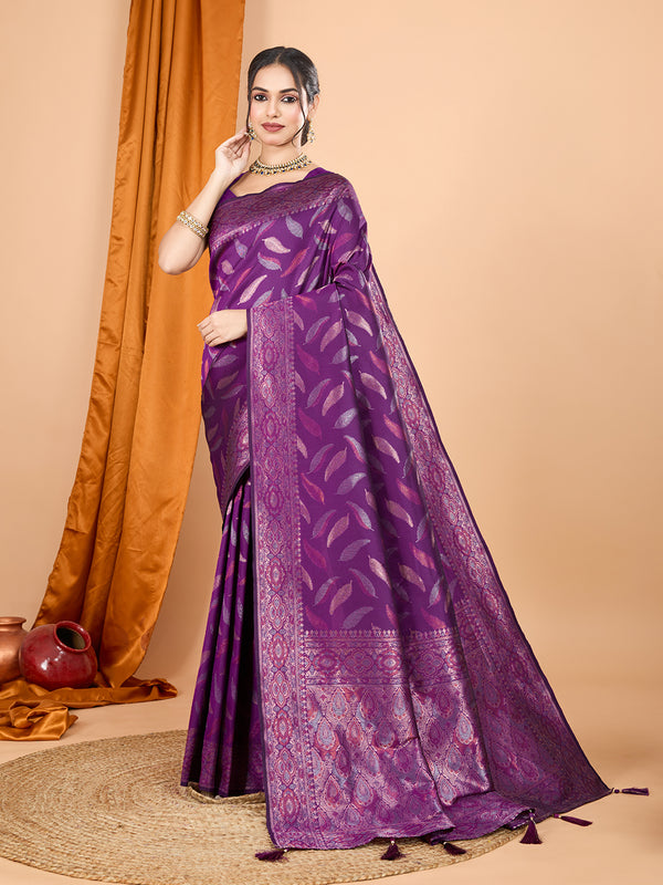 MORPICHH Purple Pure Silk With Double Jari Weaving saree
