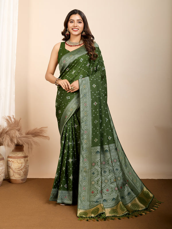 ANANYA Mehendi Green Color Pure Silk Saree