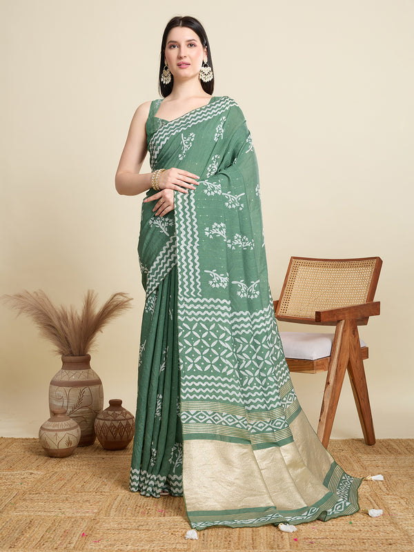 KHUSHI Mint Green Semi Cotton Saree
