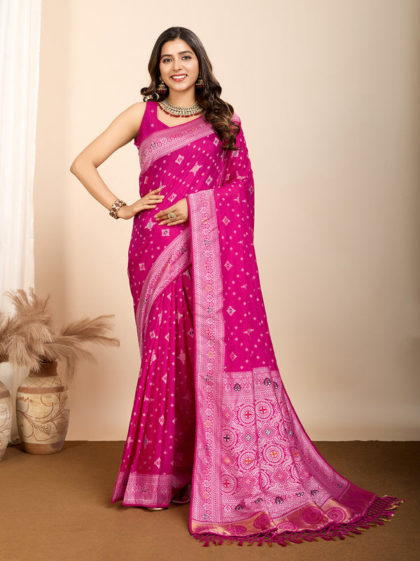 ANANYA Rani Pink Color Pure Silk Saree