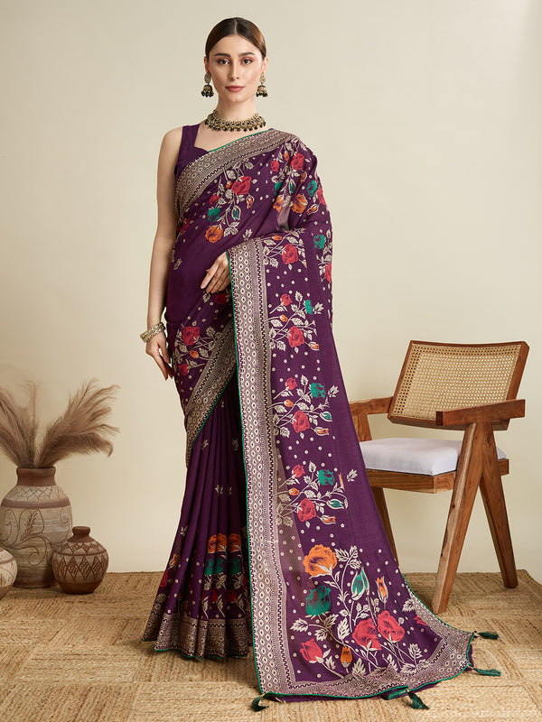 HOUSEFOOL Purple Cotton Saree