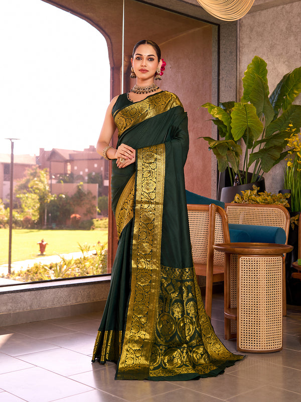 ADYA  Dark Green Pure Silk Saree