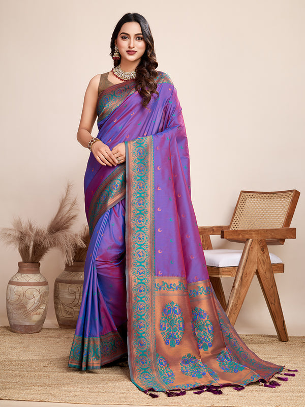 CHAND Purple Color Pure Jacquard fabrics with pure zari work Saree