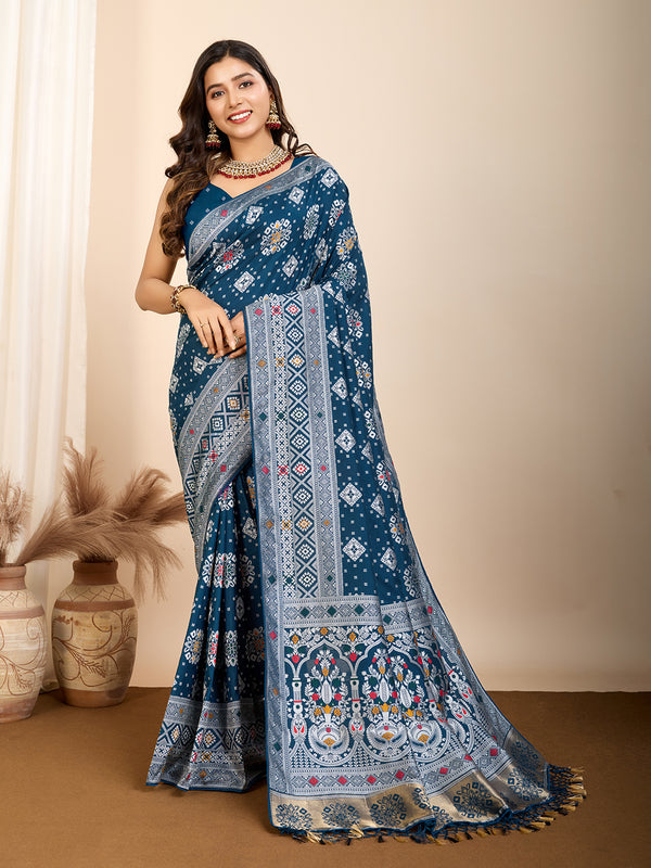 ANANYA Teal Blue Color Saree With Mina Kari
