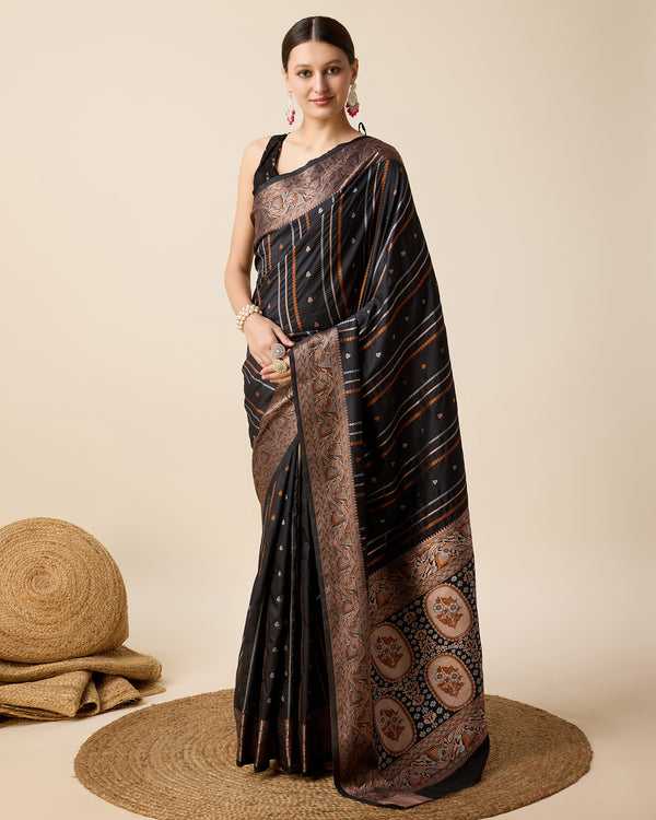 APEXA Black Pure Jacquard fabrics with Sona Chandi zari work Saree