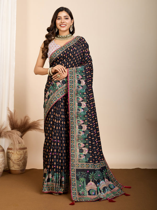 ATRANGI Leelipeeri Maslin Cotton Saree with Contrass Blouse