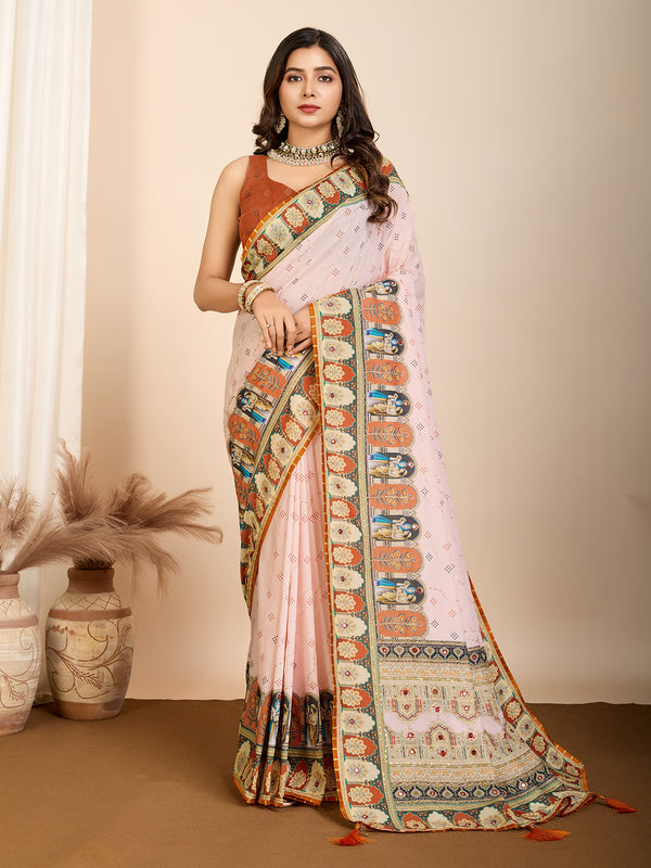AARINI Light Peach Maslin Cotton Sarees