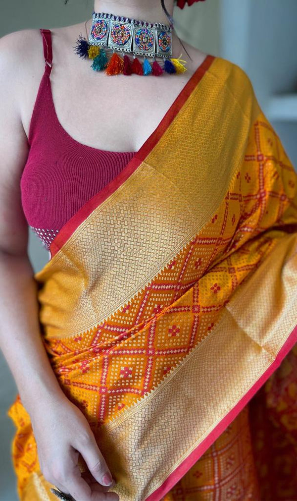 LERI Orange Pure Patola Silk Saree