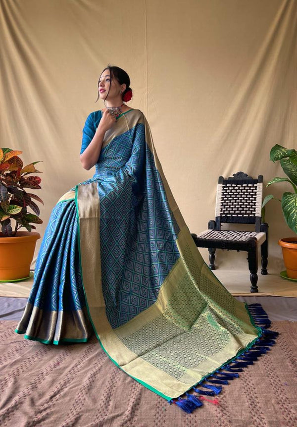 LERI light blue Pure Patola Silk Saree