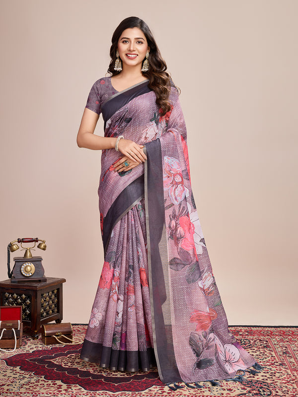 MAHI VOL lavender  Semi Line Saree With Jari Border Saree