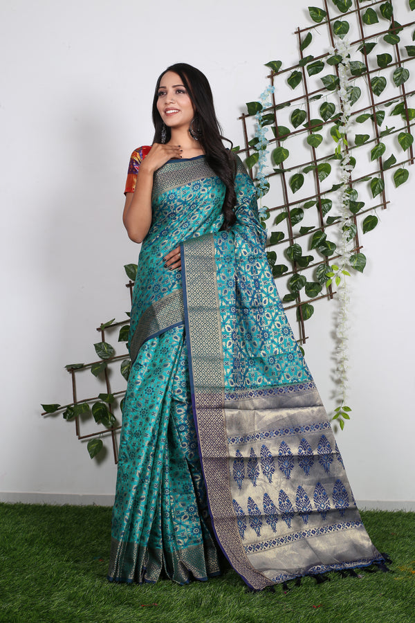 LERI  Sky Blue Pure Patola Silk Saree