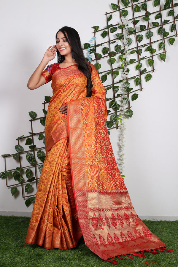 LERI Orange Pure Patola Silk Saree