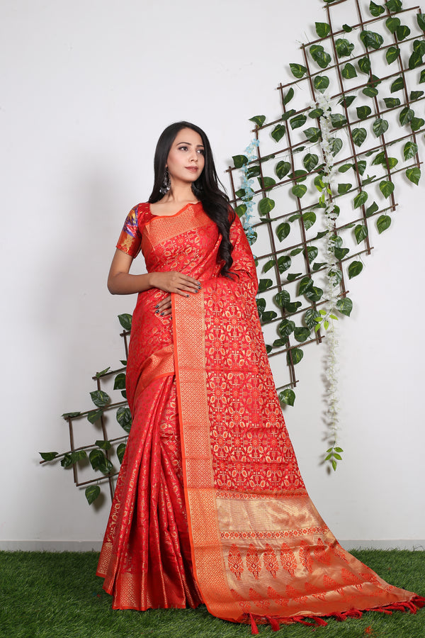 LERI Orange Pure Patola Saree