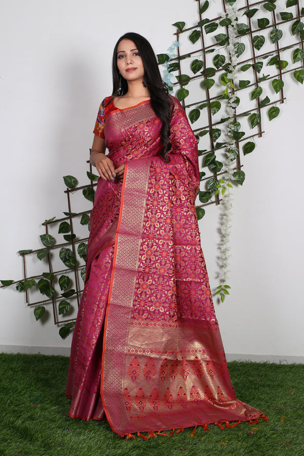 LERI Pink Pure Patola Silk Saree