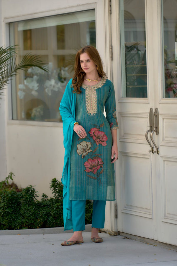 Elegant Straight Kurti Pant Dupatta Set