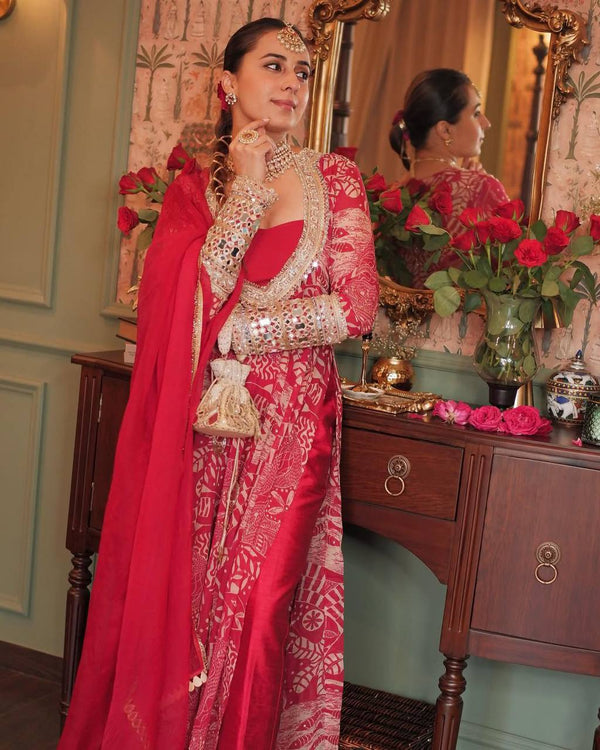 NEW TRENDY FOUR PIECE INDO WESTERN TOP BOTTOM BLOUSE WITH DUPATTA IN EMBROIDERED WORK*