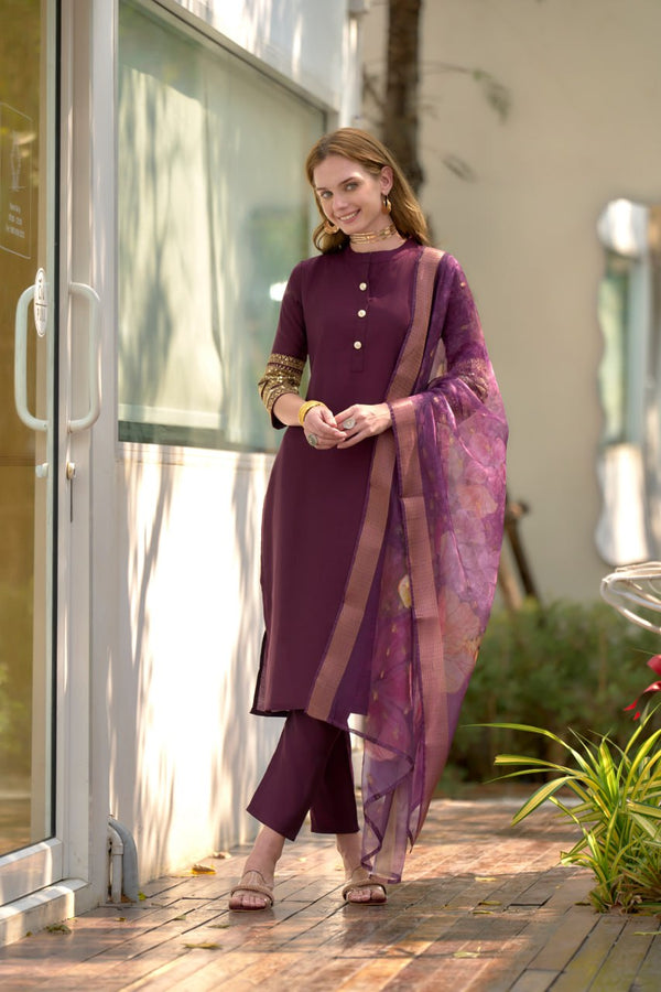 Elegant Straight Kurti Pant Dupatta Set