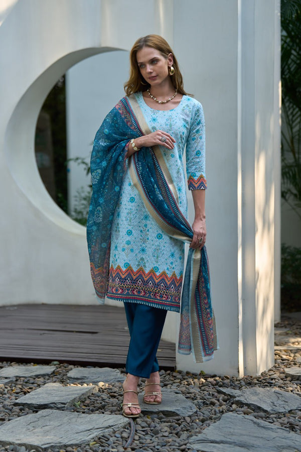 Elegant Straight Kurti Pant Dupatta Set