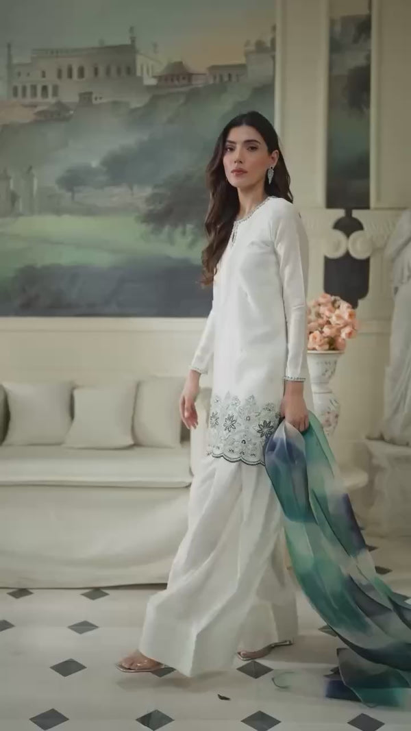 DESIGNER WEAR EXCLUSIVE FARSI SALWAR SUIT IN ROMAN SILK FABRIC TOP AND SALWAR WITH DUPATTA*